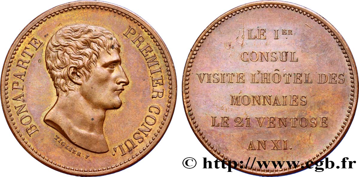 Monnaie de visite, module de 5 francs, pour la visite de Bonaparte à l’hôtel des Monnaies de Paris 1803 Paris VG.1203  SPL62 
