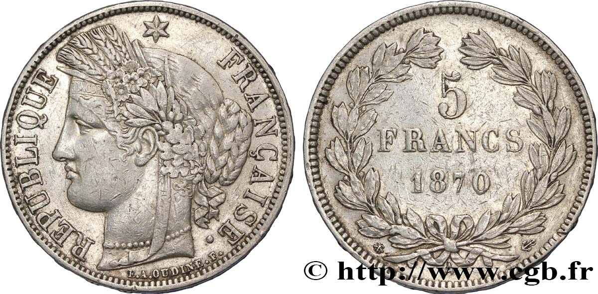 5 francs Cérès, sans légende 1870 Paris F.332/1 TTB40 