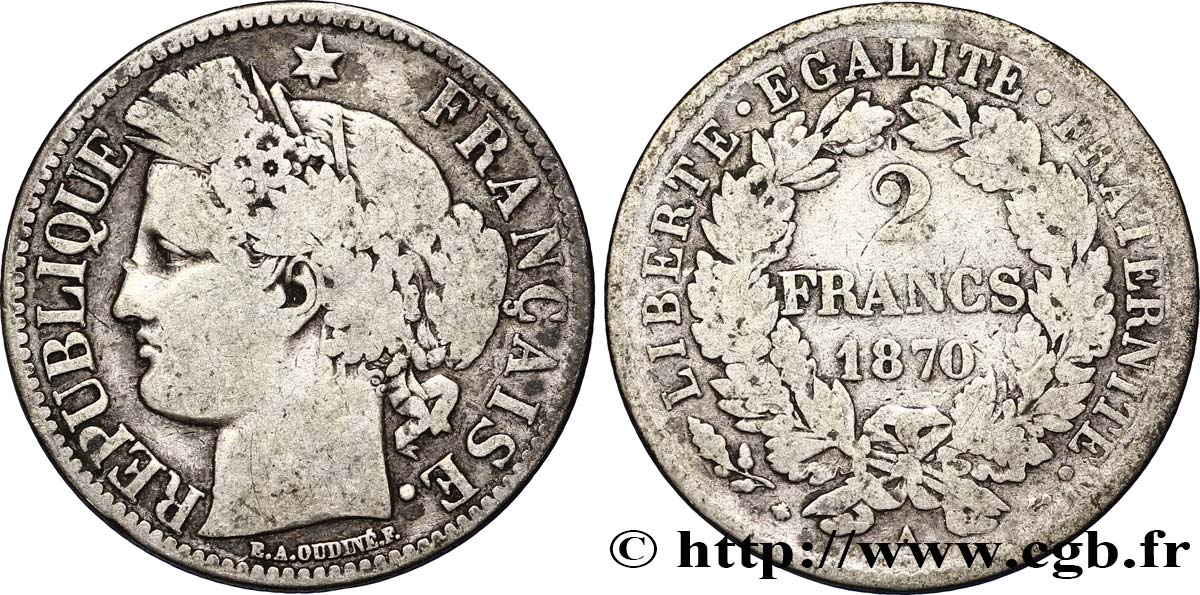 2 francs Cérès, avec légende 1870 Paris F.265/2 B10 