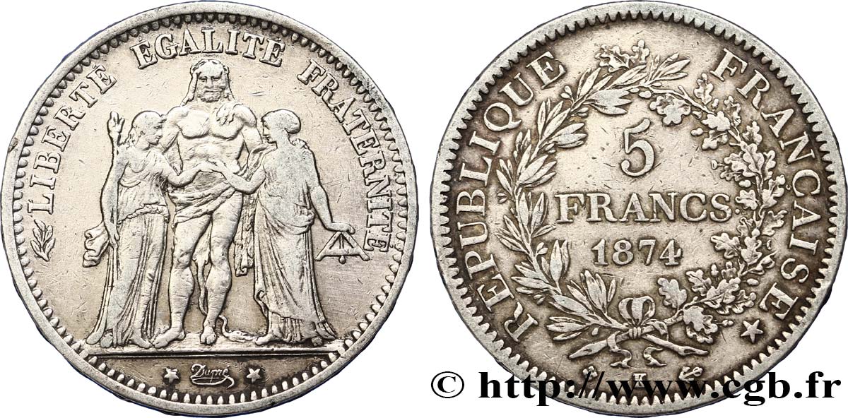 5 francs Hercule 1874 Bordeaux F.334/13 TB35 