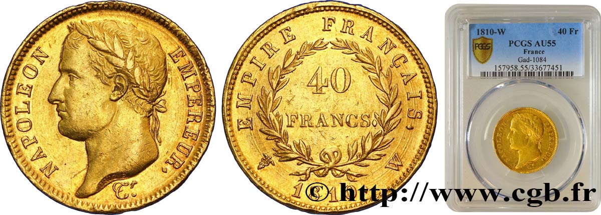 40 francs or Napoléon tête laurée, Empire français 1810 Lille F.541/5 SPL55 PCGS
