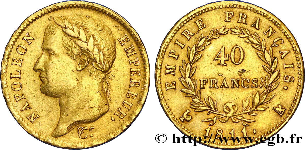 40 francs or Napoléon tête laurée, Empire français 1811 Paris F.541/7 SS48 