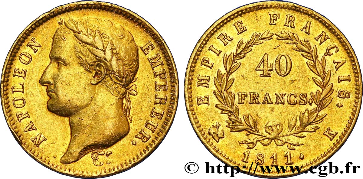 40 francs or Napoléon tête laurée, Empire français 1811 Bordeaux F.541/8 BB50 