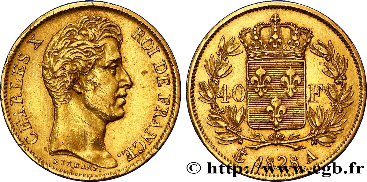 40 francs or Charles X, 2e type 1828 Paris F.544/3 SS45 