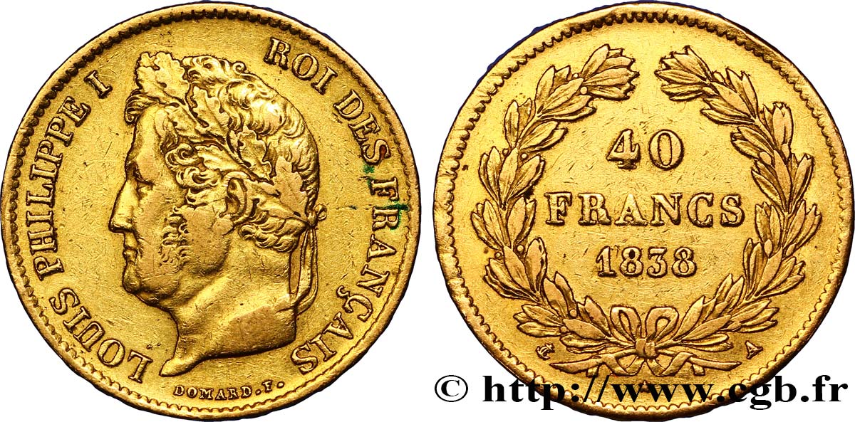 40 francs or Louis-Philippe 1838 Paris F.546/11 MBC40 