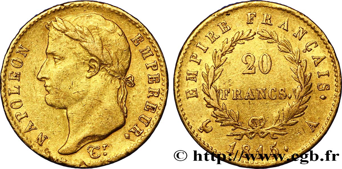 20 francs or Napoléon tête laurée, Cent-Jours 1815 Paris F.516A/1 TTB45 