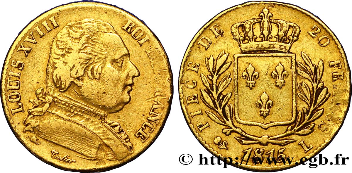 20 francs or Louis XVIII, buste habillé 1815 Bayonne F.517/14 BC35 