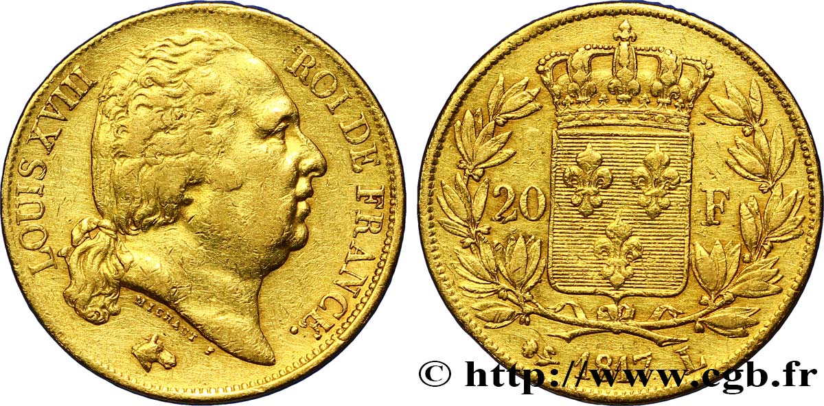 20 francs or Louis XVIII, tête nue 1817 Bayonne F.519/7 TTB42 