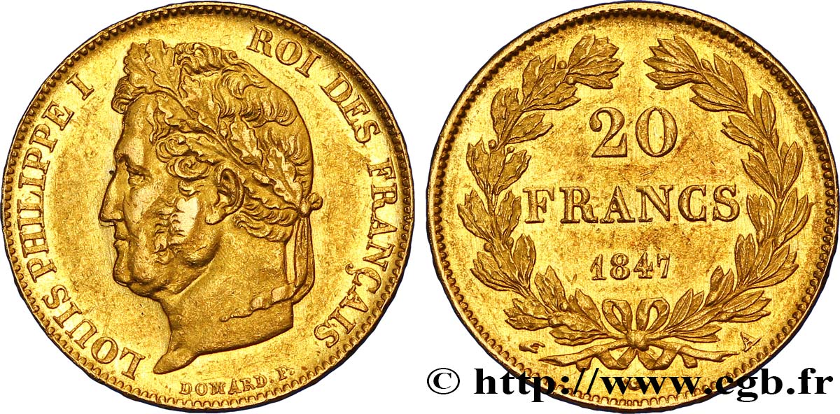 20 francs or Louis-Philippe, Domard 1847 Paris F.527/37 SS50 