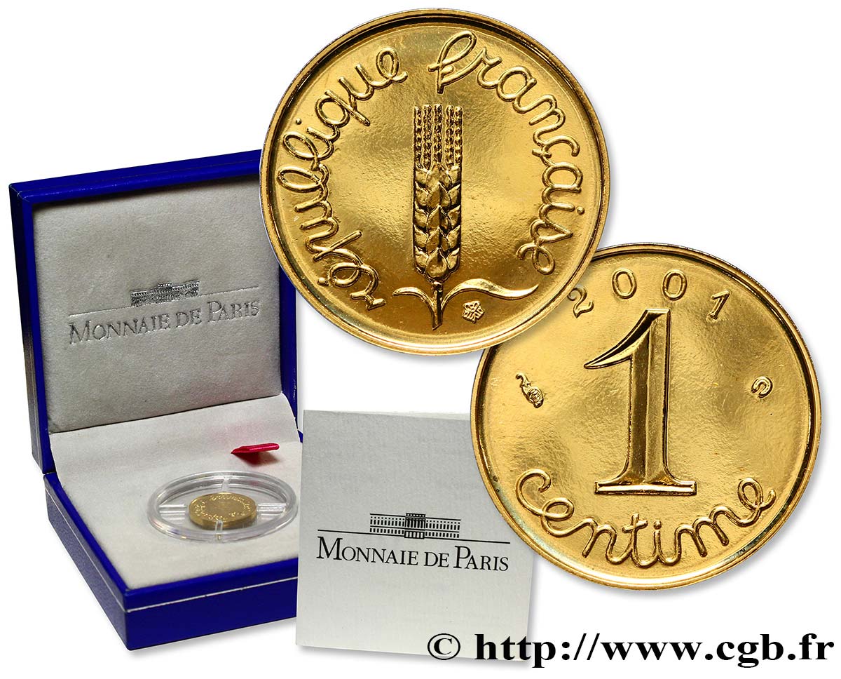 1 centime Épi or, BU (Brillant Universel) 2001 Pessac F.950 2 ST70 