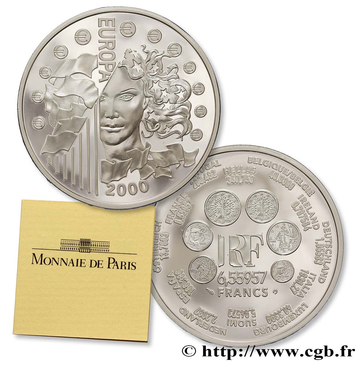 Belle Epreuve 6,55957 francs - La parité 2000 Paris F.1250 3 FDC70 