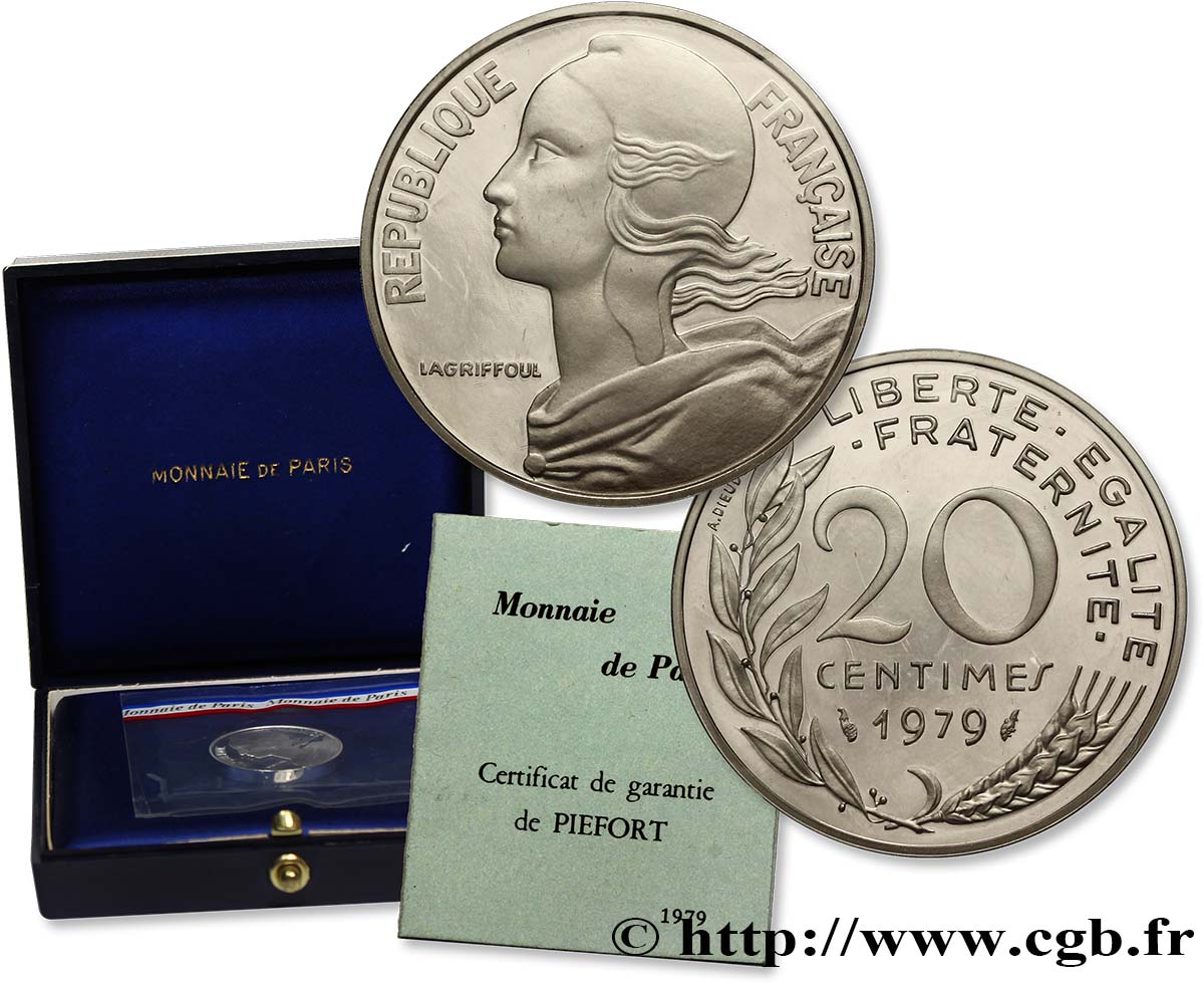 Piéfort argent de 20 centimes Marianne 1979 Pessac F.156/19P MS68 