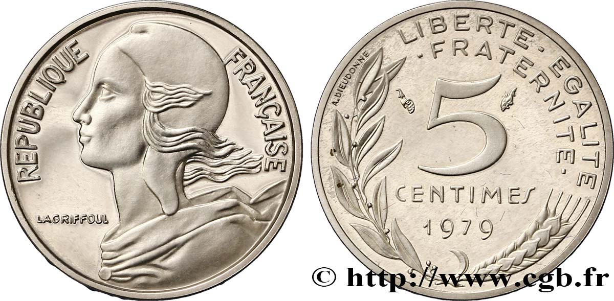 Piéfort argent de 5 centimes Marianne 1979 Pessac F.125/15P MS 
