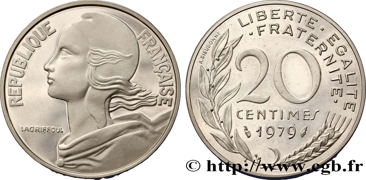Piéfort argent de 20 centimes Marianne 1979 Pessac F.156/19P MS 
