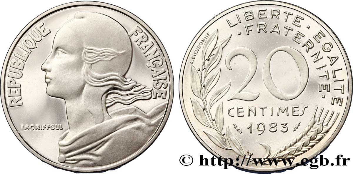 Piéfort argent de 20 centimes Marianne 1983 Pessac F.156/23P ST68 