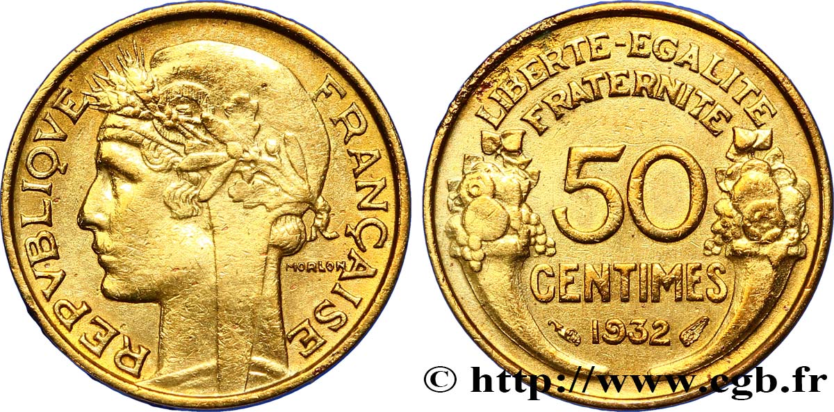 50 centimes Morlon, sans raisin ni fruit, 9 et 2 ouverts 1932  F.192/8 XF 
