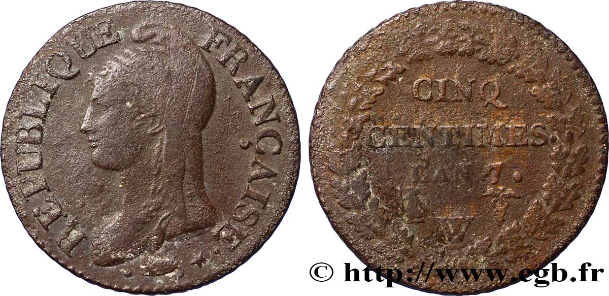 Cinq centimes Dupré, grand module 1799 Lille F.115/73 TB25 