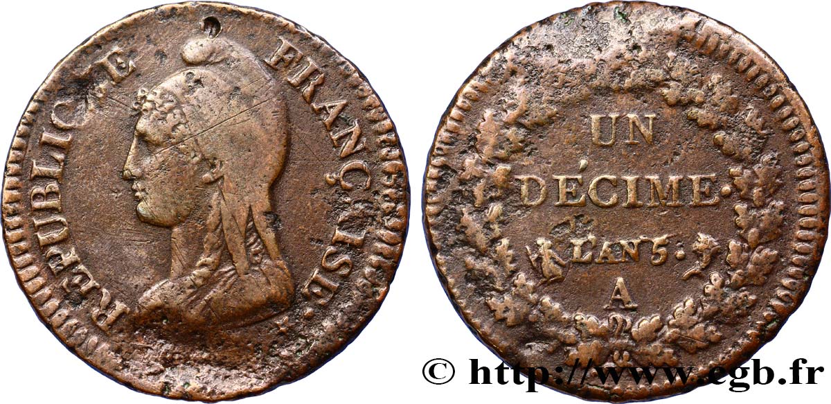 Un décime Dupré, grand module 1797 Paris F.129/1 TB35 