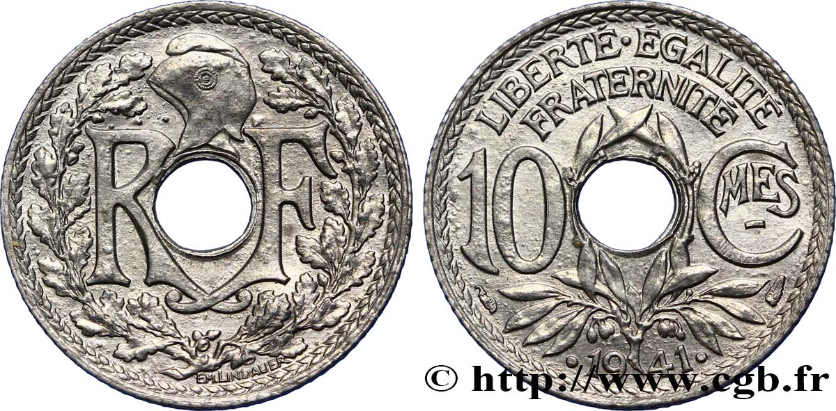 10 centimes Lindauer en zinc, Cmes souligné et millésime avec points 1941  F.140/2 SUP60 