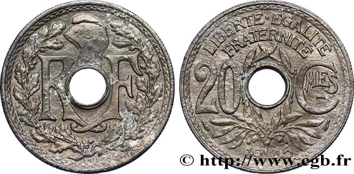 20 centimes Lindauer Zinc 1945  F.155/2 TTB45 