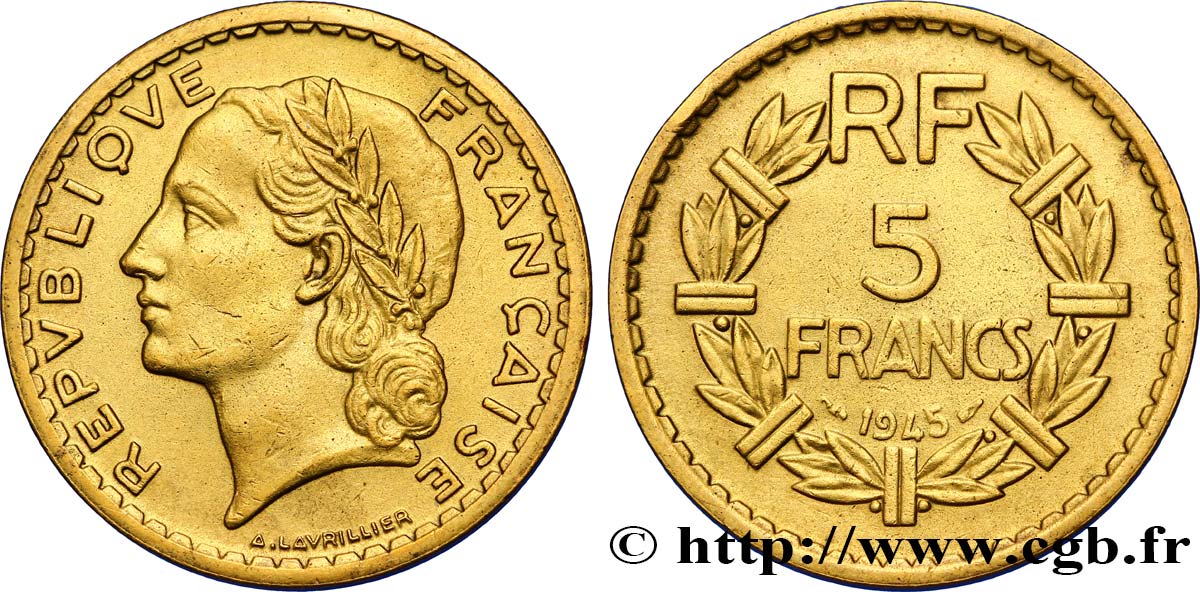 5 francs Lavrillier, bronze-aluminium 1945  F.337/5 TTB45 