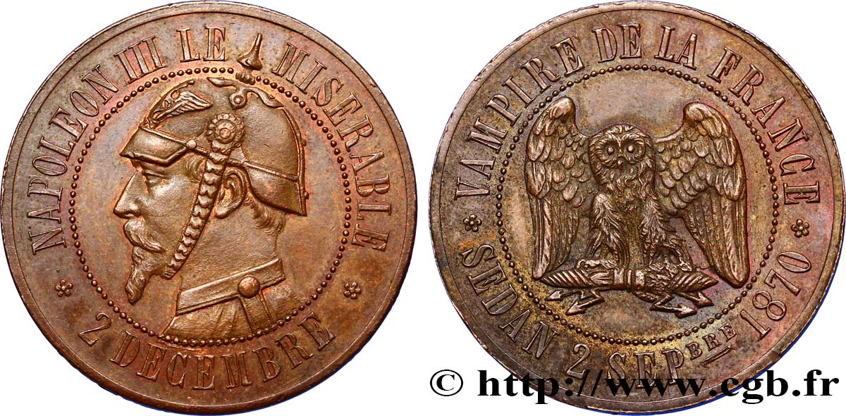 Monnaie satirique Br 32, module de 10 centimes 1870  Coll.35  AU58 