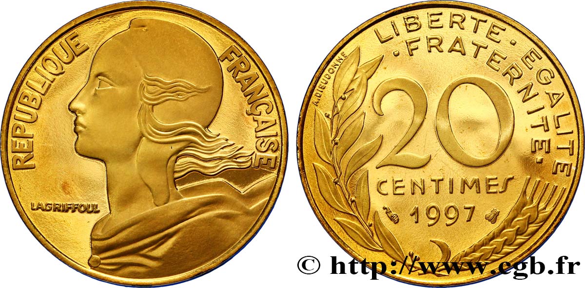 20 centimes Marianne, BE (Belle Épreuve) 1997 Pessac F.156/41 var. MS67 