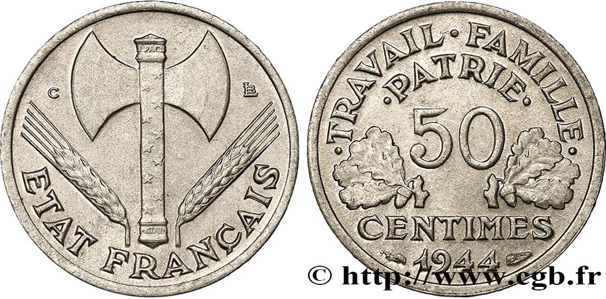 50 centimes Francisque, légère 1944 Castelsarrasin F.196/6 MS60 