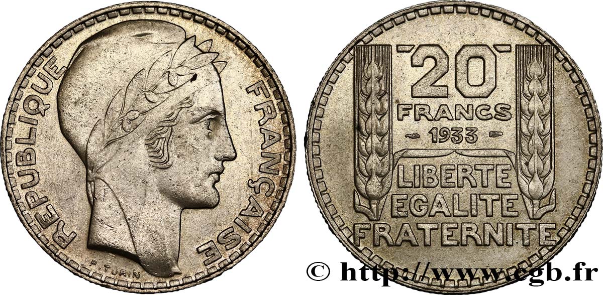 20 francs Turin, rameaux longs 1933  F.400/5 EBC60 