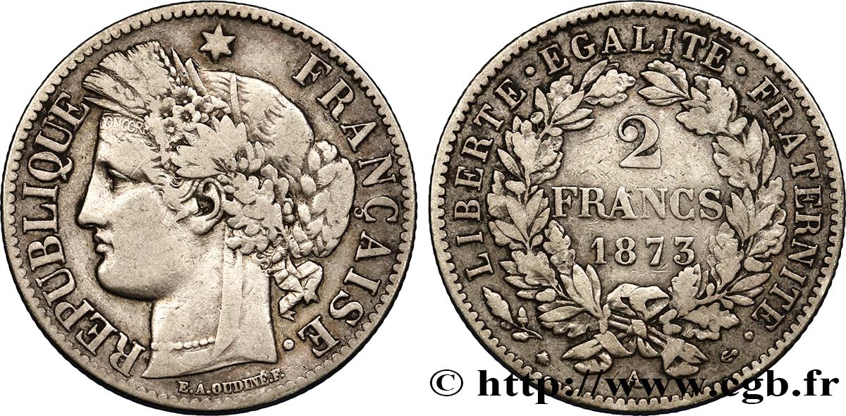2 francs Cérès, avec légende 1873 Paris F.265/10 XF40 