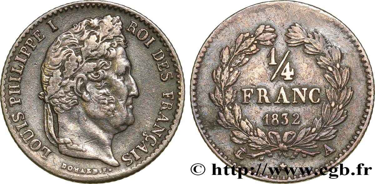 1/4 franc Louis-Philippe 1832 Paris F.166/14 TTB50 