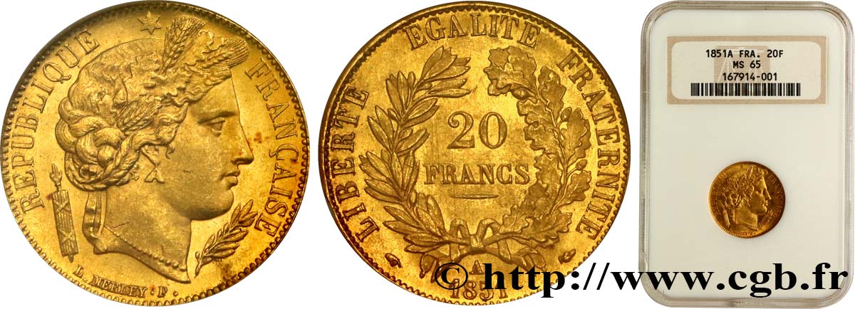 20 francs or Cérès 1851 Paris F.529/4 ST65 NGC