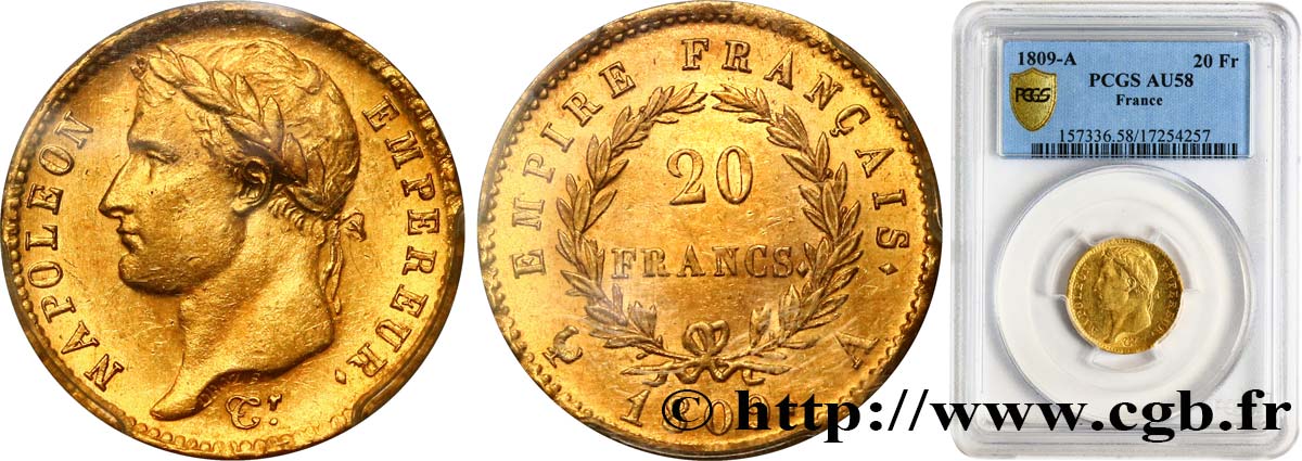 20 francs or Napoléon tête laurée, Empire français 1809 Paris F.516/1 SUP58 PCGS