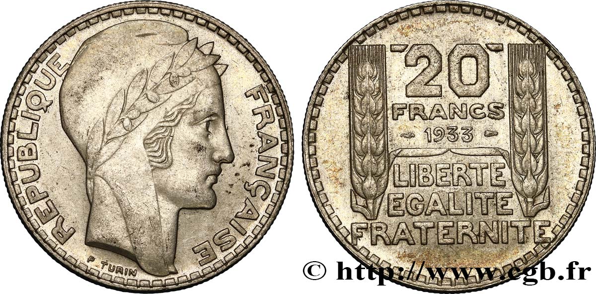 20 francs Turin 1933  F.400/5 AU55 