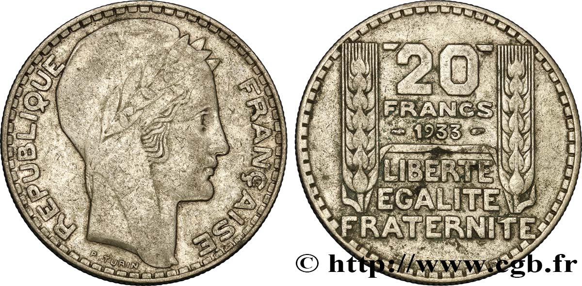 20 francs Turin 1933  F.400/5 TB30 