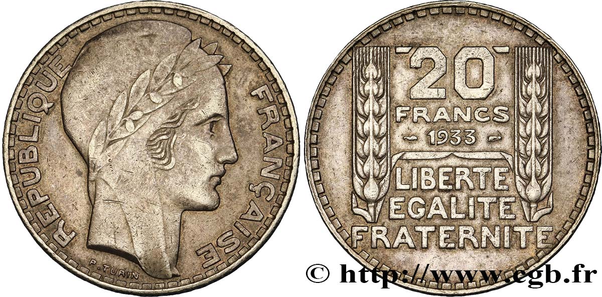 20 francs Turin, rameaux longs 1933  F.400/5 MBC48 