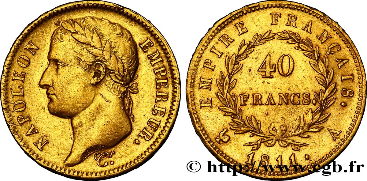 40 francs or Napoléon tête laurée, Empire français 1811 Paris F.541/6 AU52 