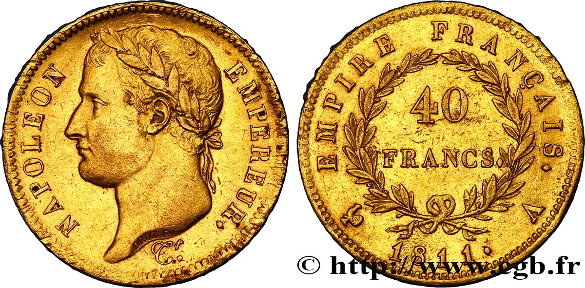 40 francs or Napoléon tête laurée, Empire français 1811 Paris F.541/6 SPL55 