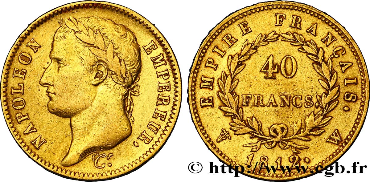 40 francs or Napoléon tête laurée, Empire français 1812 Lille F.541/10 TTB48 