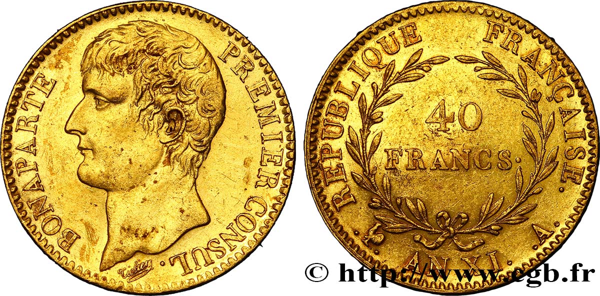 40 francs or Bonaparte Premier Consul 1803 Paris F.536/1 XF48 