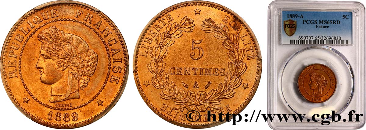 5 centimes Cérès 1889 Paris F.118/31 ST65 PCGS