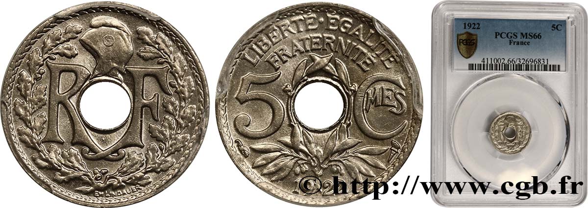 5 centimes Lindauer, petit module 1922 Paris F.122/4 FDC66 PCGS