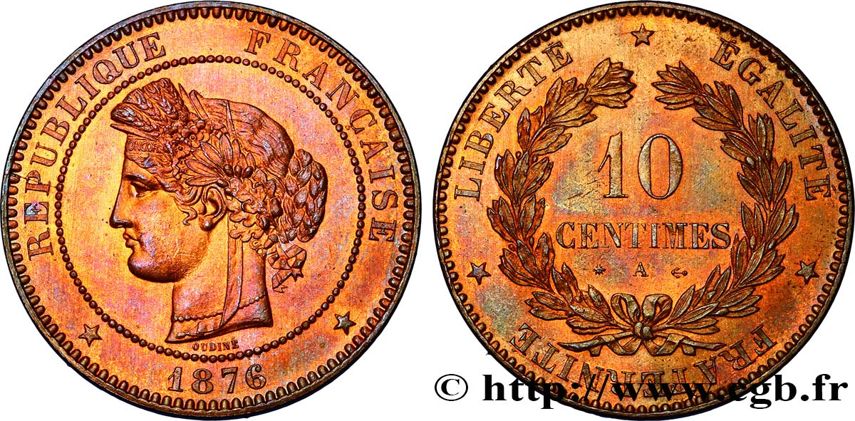 10 centimes Cérès 1876 Paris F.135/16 VZ62 