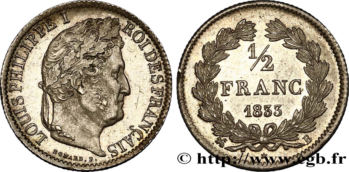 1/2 franc Louis-Philippe 1833 Rouen F.182/30 SUP60 
