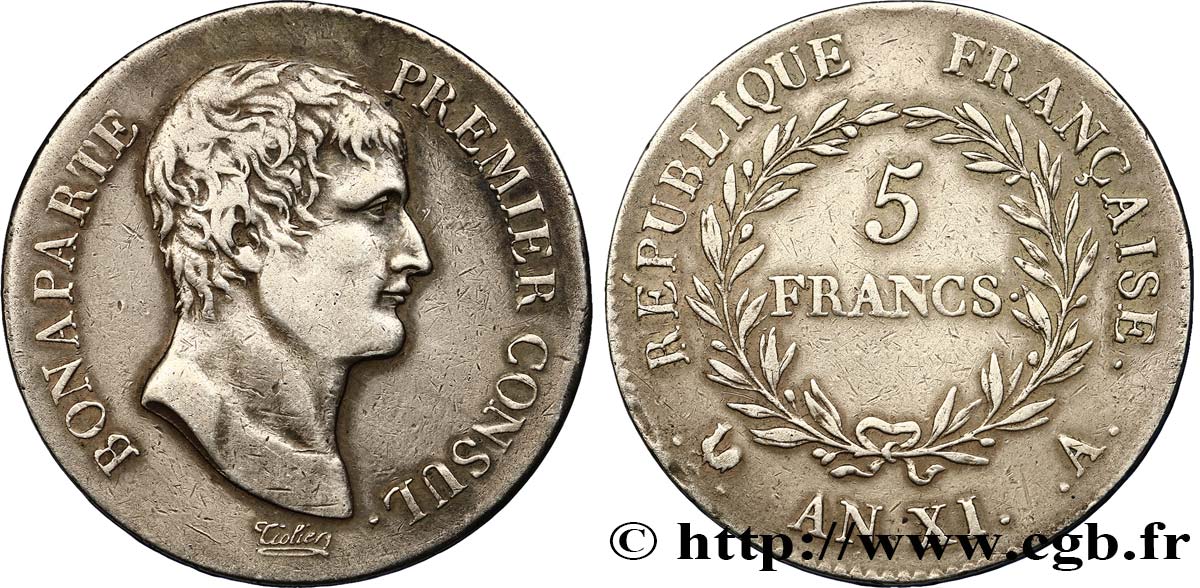 5 francs Bonaparte Premier Consul 1803 Paris F.301/1 TTB40 