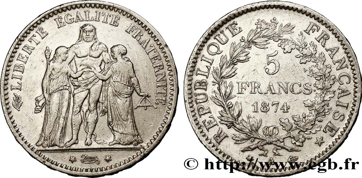 5 francs Hercule 1874 Paris F.334/12 AU54 