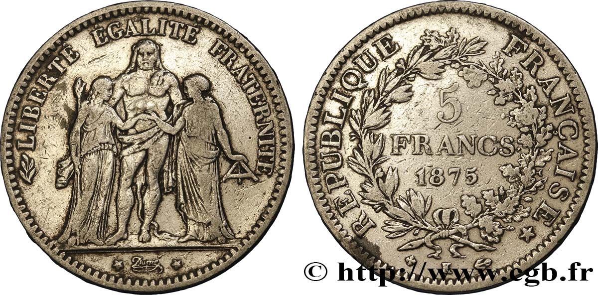 5 francs Hercule 1875 Bordeaux F.334/16 S35 