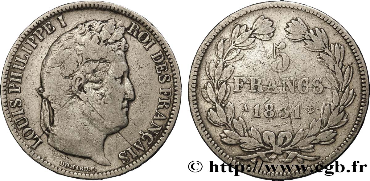 5 francs Ier type Domard, tranche en relief 1831 Paris F.320/1 TB30 