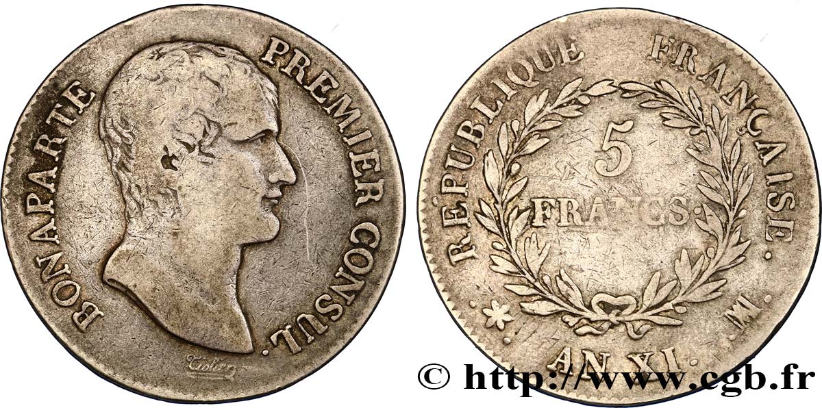 5 francs Bonaparte Premier Consul 1803 Marseille F.301/6 TB30 