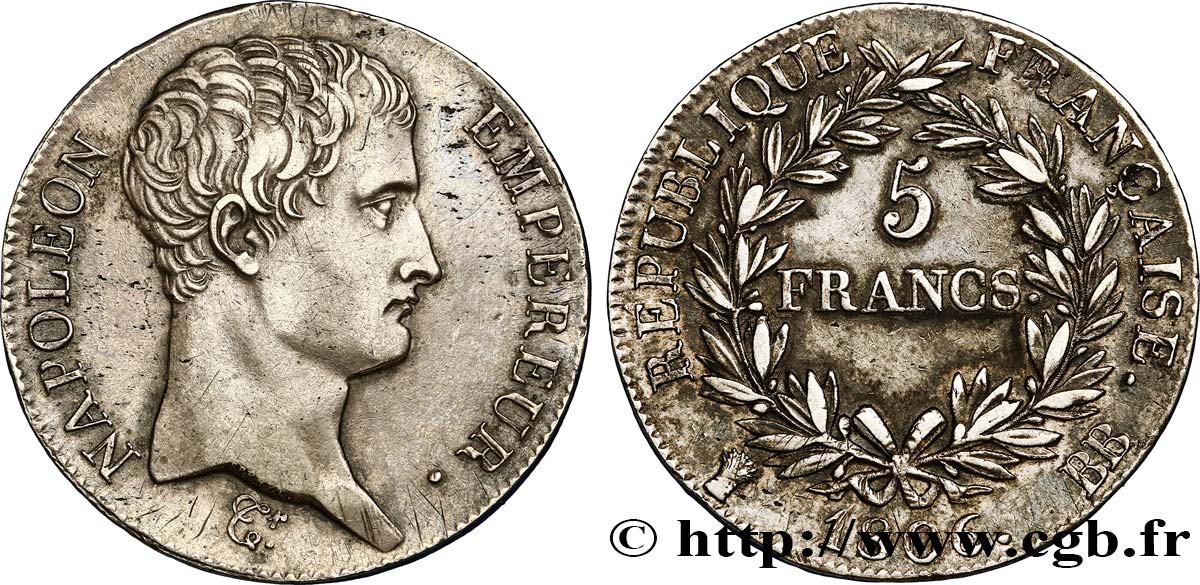 5 francs Napoléon Empereur, Calendrier grégorien 1806 Strasbourg F.304/3 AU53 